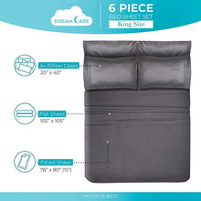 Load image into Gallery viewer, DREAMCARE - Bed Sheets Set - Queen Size Sheet with Side Pocket - 6pcs Set, 15 inches, Gray