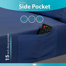 Load image into Gallery viewer, DREAMCARE - Bed Sheets Set - King Size Sheet with Side Pocket - 4pcs Set, 15 inches, Navy Blue