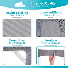 Load image into Gallery viewer, DREAMCARE Queen Bed Sheets Set with Side Pocket - 4pcs Set, 15 inches, Stripe Gray
