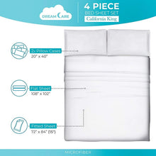 Load image into Gallery viewer, DREAMCARE - Bed Sheets Set - California King Size Sheet with Side Pocket - 4pcs Set, 15 inches, White