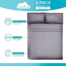 Load image into Gallery viewer, DREAMCARE Queen Bed Sheets Set with Side Pocket - 4pcs Set, 15 inches, Stripe Gray