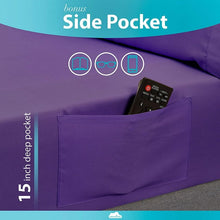 Load image into Gallery viewer, DREAMCARE - Bed Sheets Set - Queen Size Sheet with Side Pocket - 4pcs Set, 15 inches, Purple