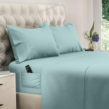 Load image into Gallery viewer, DREAMCARE - Bed Sheets Set - King Size Sheet with Side Pocket - 4pcs Set, 15 inches, Spa Blue