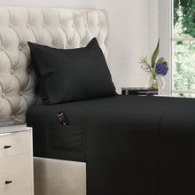 Load image into Gallery viewer, DREAMCARE - Bed Sheets Set - Twin Size Sheet with Side Pocket - 3pcs Set, 15 inches, Black