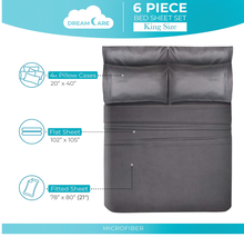 Load image into Gallery viewer, DREAMCARE King Size Sheets Set - 6 pcs Breathable Cooling Sheets King Size up to 21" Extra Deep Pocket King Sheet Set with Side Pockets - Extra Soft 100% Double Brushed Hotel Luxury Bedding - Gray