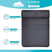 Load image into Gallery viewer, DREAMCARE - Bed Sheets Set - Queen Size Sheet with Side Pocket - 4pcs Set, 15 inches, Dark Gray