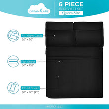 Load image into Gallery viewer, DREAMCARE Queen Sheet Set - 6 PCS Set - up to 21 inches - 2500 Supreme Collection - Superior Softness - Hotel Luxury Sheets & Pillowcases Set - Wrinkle and Fade Resistant (Queen, Black)