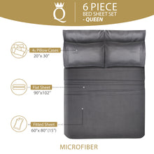 Load image into Gallery viewer, 6 Piece Queen Sheets Bed Sheets Queen Size - Sheets Queen Size Sheets Queen Bed Sheets Queen Sheet Set Queen Size 6 Piece Deep Pocket Queen Sheets Microfiber Sheets Queen Bedding Sets Sheet Gray