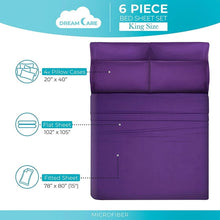 Load image into Gallery viewer, DREAMCARE - Bed Sheets Set - King Size Sheet with Side Pocket - 6pcs Set, 15 inches, Purple
