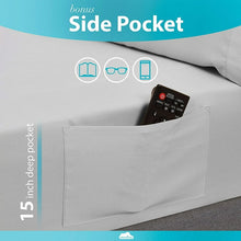 Load image into Gallery viewer, DREAMCARE - Bed Sheets Set - California King Size Sheet with Side Pocket - 4pcs Set, 15 inches, Light Gray
