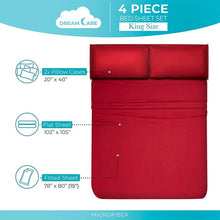 Load image into Gallery viewer, DREAMCARE - Bed Sheets Set - King Size Sheet with Side Pocket - 4pcs Set, 15 inches, Burgundy
