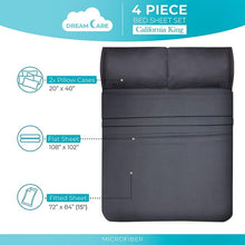 Load image into Gallery viewer, DREAMCARE - Bed Sheets Set - California King Size Sheet with Side Pocket - 4pcs Set, 15 inches, Dark Gray
