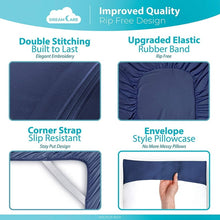 Load image into Gallery viewer, DREAMCARE - Bed Sheets Set - King Size Sheet with Side Pocket - 4pcs Set, 15 inches, Navy Blue
