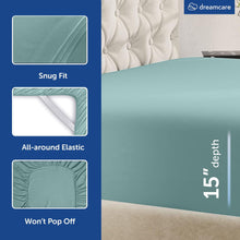 Load image into Gallery viewer, DREAMCARE - Bed Sheets Set - King Size Sheet with Side Pocket - 4pcs Set, 15 inches, Spa Blue
