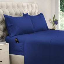 Load image into Gallery viewer, DREAMCARE - Bed Sheets Set - King Size Sheet with Side Pocket - 4pcs Set, 15 inches, Navy Blue
