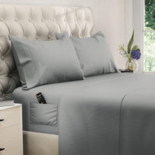 Load image into Gallery viewer, DREAMCARE Queen Bed Sheets Set with Side Pocket - 4pcs Set, 15 inches, Stripe Gray
