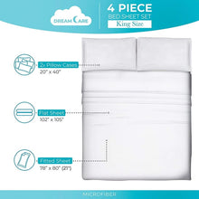 Load image into Gallery viewer, DREAMCARE - Bed Sheets Set - King Size Sheet with Side Pocket - 4pcs Set, 21 inches, White
