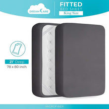 Load image into Gallery viewer, DREAMCARE - Bed Sheets - King Size Fitted Sheet 21 inches with Side Pocket, Gray

