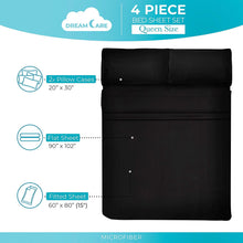 Load image into Gallery viewer, DREAMCARE - Bed Sheets Set - Queen Size Sheet with Side Pocket - 4pcs Set, 15 inches, Black
