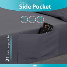 Load image into Gallery viewer, DREAMCARE - Bed Sheets Set - Queen Size Sheet with Side Pocket - 4pcs Set, 15 inches, Dark Gray
