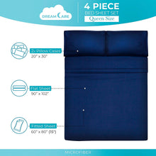 Load image into Gallery viewer, DREAMCARE - Bed Sheets Set - Queen Size Sheet with Side Pocket - 4pcs Set, 15 inches, Navy Blue
