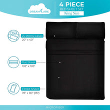 Load image into Gallery viewer, DREAMCARE - Bed Sheets Set - King Size Sheet with Side Pocket - 6pcs Set, 15 inches, Black
