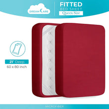 Load image into Gallery viewer, Extra Deep Pocket Fitted Sheet Deep Pocket Fitted Sheet Only - Up to 21 Inch Mattress Sheet Queen Size Fitted Sheet, Burgundy
