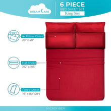 Load image into Gallery viewer, DREAMCARE - Bed Sheets Set - King Size Sheet with Side Pocket - 6pcs Set, 21 inches, Burgundy
