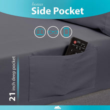 Load image into Gallery viewer, DREAMCARE - Bed Sheets Set - King Size Sheet with Side Pocket - 6pcs Set, 21 inches, Dark Gray
