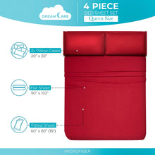 Load image into Gallery viewer, DREAMCARE - Bed Sheets Set - King Size Sheet with Side Pocket - 4pcs Set, 21 inches, Burgundy
