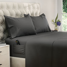 Load image into Gallery viewer, DREAMCARE - Bed Sheets Set - King Size Sheet with Side Pocket - 4pcs Set, 21 inches, Gray
