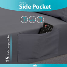 Load image into Gallery viewer, DREAMCARE - Bed Sheets Set - Queen Size Sheet with Side Pocket - 4pcs Set, 15 inches, Gray
