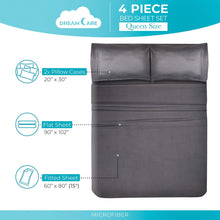 Load image into Gallery viewer, DREAMCARE - Bed Sheets Set - Queen Size Sheet with Side Pocket - 4pcs Set, 15 inches, Gray
