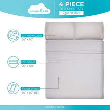 Load image into Gallery viewer, DREAMCARE - Bed Sheets Set - Queen Size Sheet with Side Pocket - 4pcs Set, 21 inches, Light Gray
